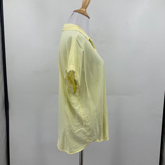 Ecothreads Shirt Women M Medium Yellow Button Up Pocket Short Sleeves Dropcut - Picture 7 of 13